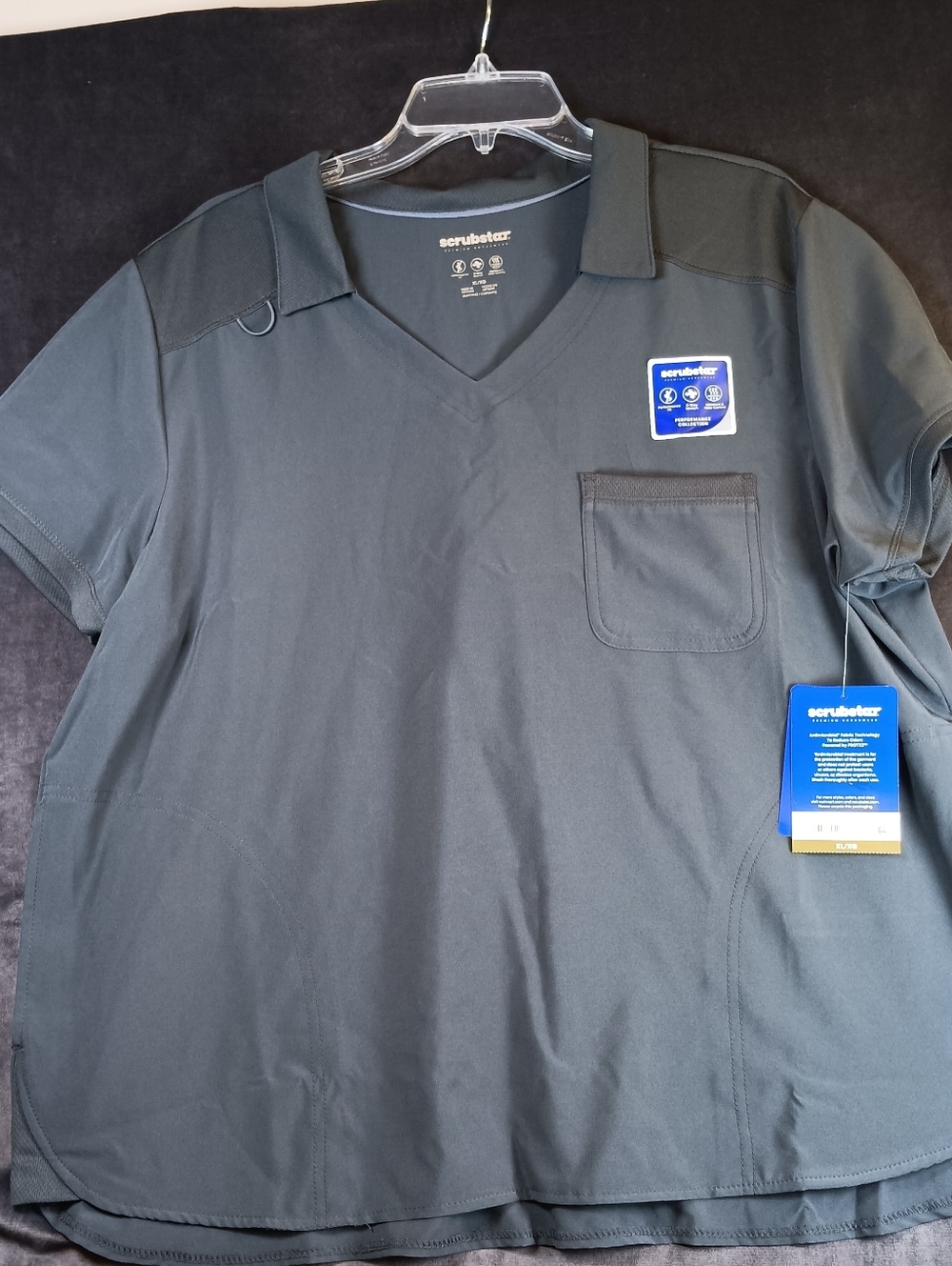 Scrubstar Women's Short Sleeve V-Neck Scrub Top in Dark Gray Antimicrobial